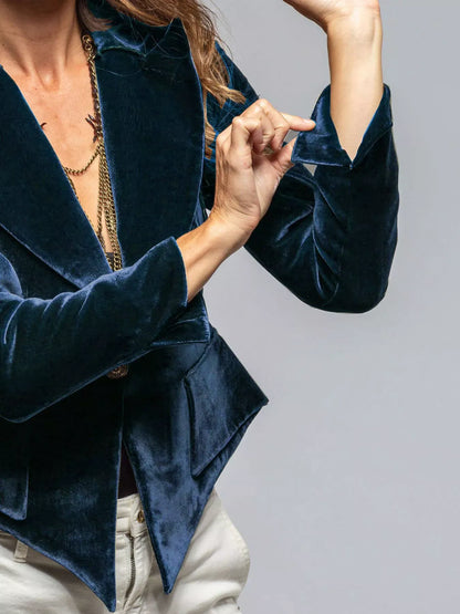 Velvet Lapel Collar One Button Blazer The Nichole Collection