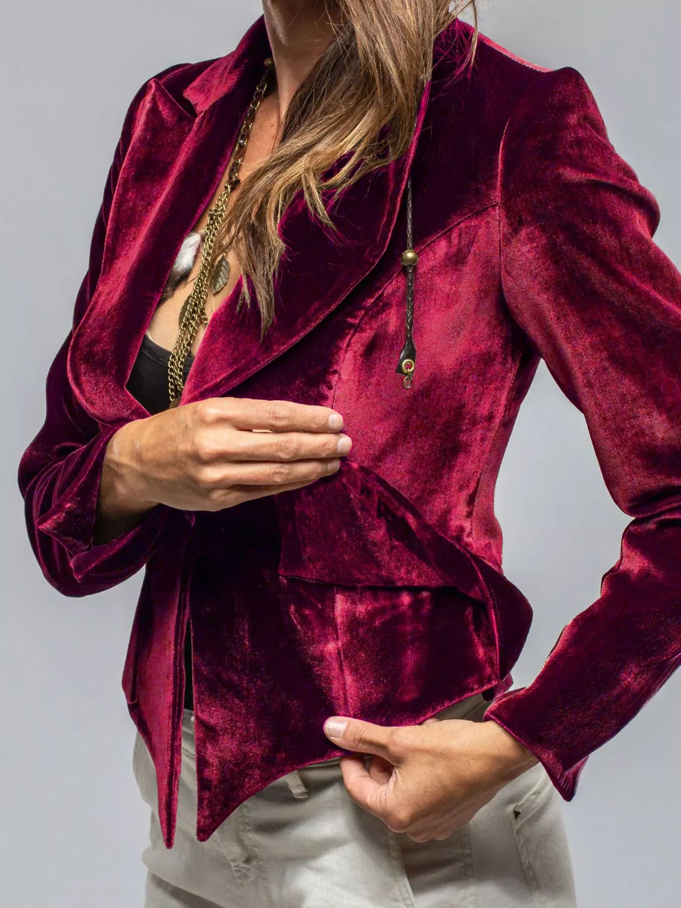 Velvet Lapel Collar One Button Blazer Wine Red / S The Nichole Collection