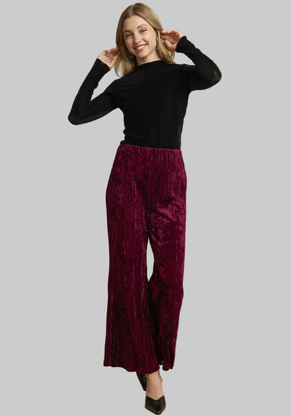 Velvet Pleated Wide Leg Pants Pants The Nichole Collection