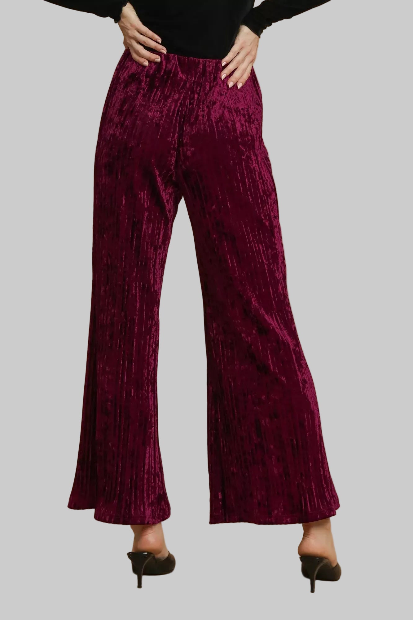 Velvet Pleated Wide Leg Pants Pants The Nichole Collection