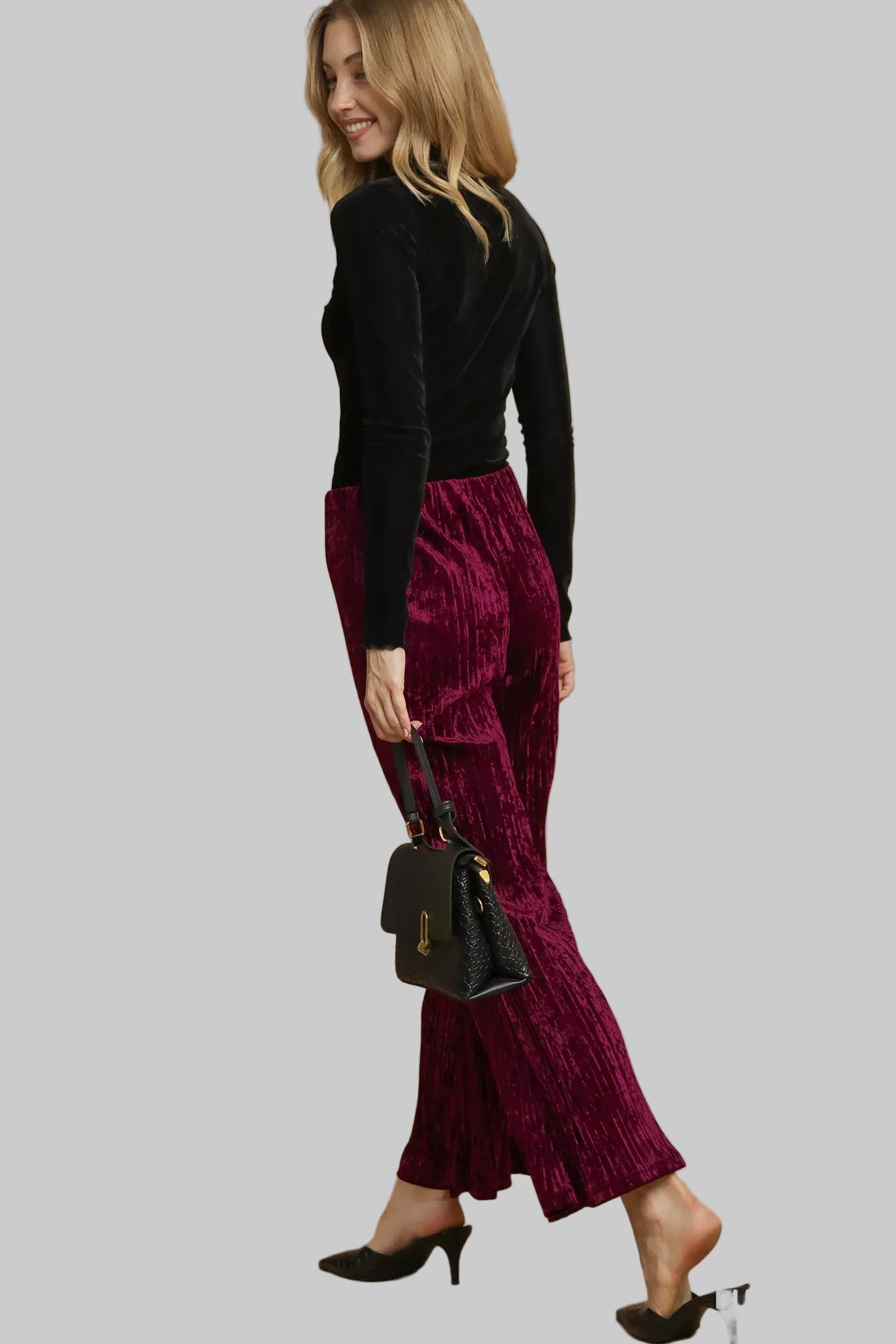 Velvet Pleated Wide Leg Pants Pants The Nichole Collection