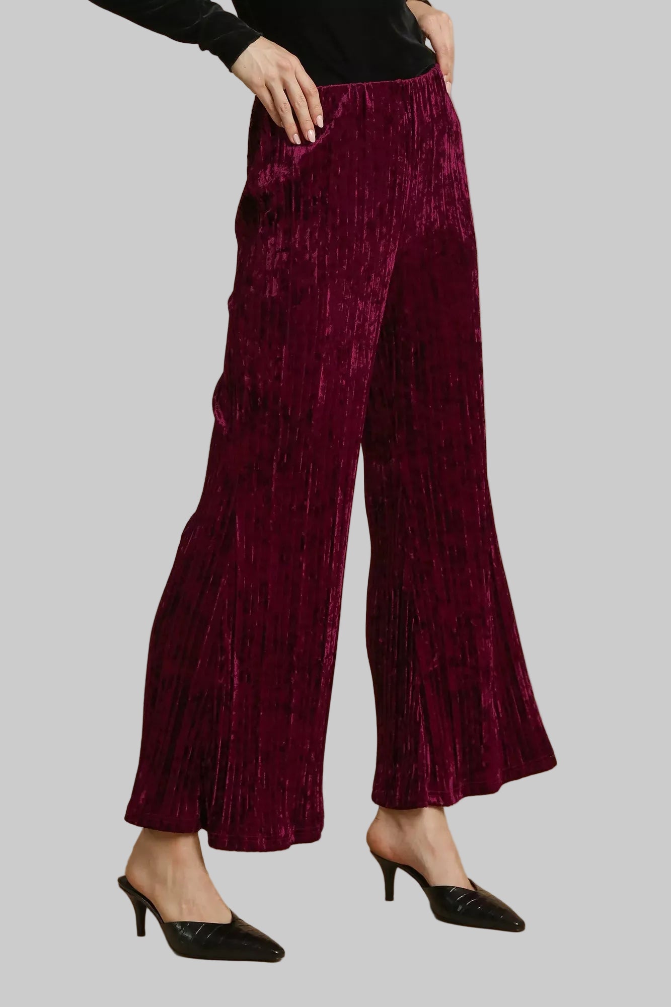 Velvet Pleated Wide Leg Pants Pants The Nichole Collection