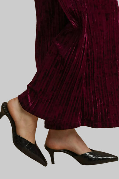 Velvet Pleated Wide Leg Pants Pants The Nichole Collection