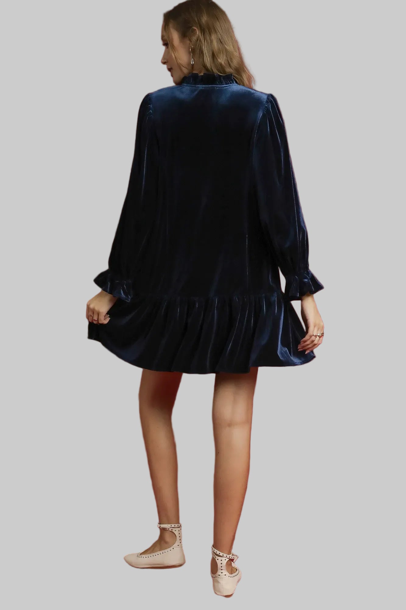 Velvet Ruffle Trim Mini Dress Dresses The Nichole Collection