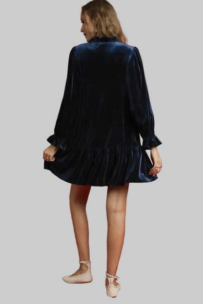 Velvet Ruffle Trim Mini Dress Dresses The Nichole Collection