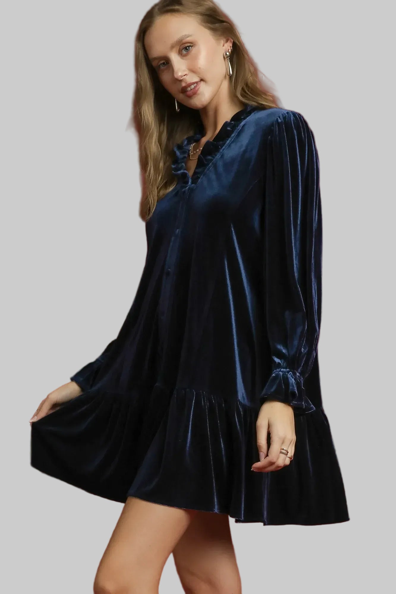 Velvet Ruffle Trim Mini Dress Dresses The Nichole Collection