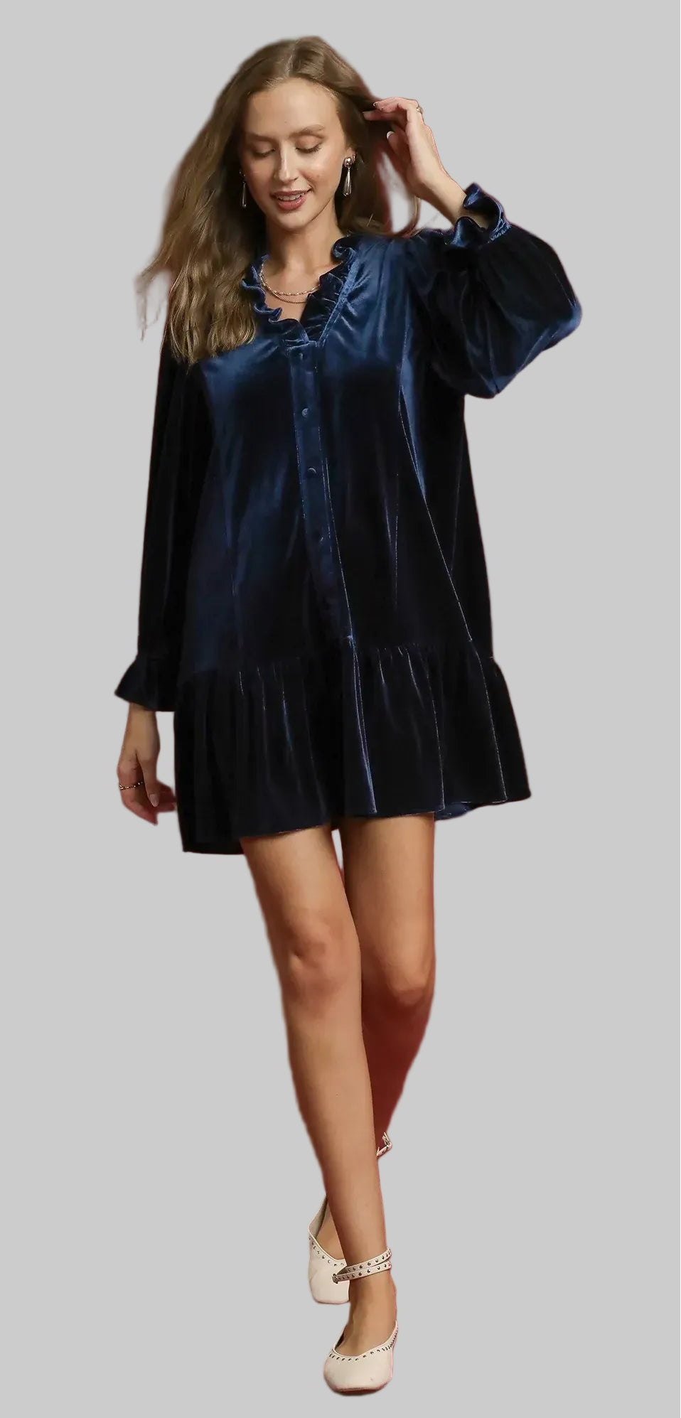 Velvet Ruffle Trim Mini Dress Dresses The Nichole Collection