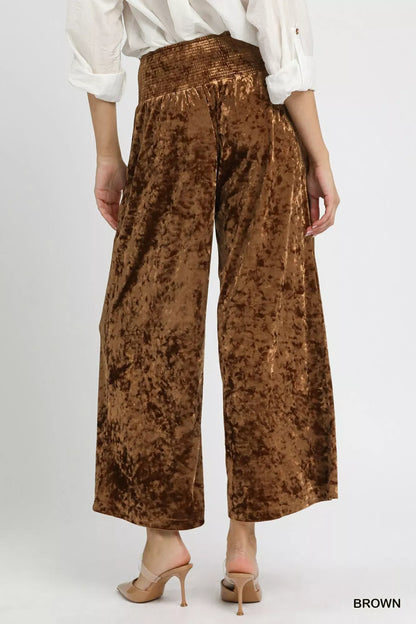 Velvet Smocked Waistband Wide Leg Pants Pants The Nichole Collection