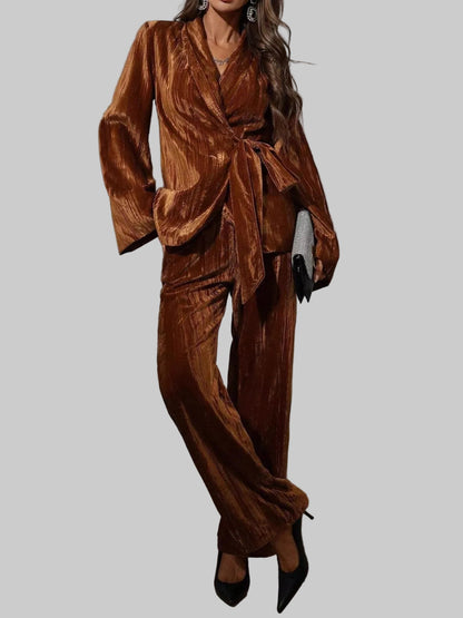 Velvet Tie Waist Blazer and Pants Set Two Piece Pants Sets The Nichole Collection