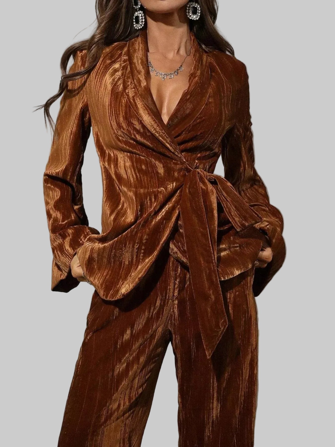 Velvet Tie Waist Blazer and Pants Set Two Piece Pants Sets The Nichole Collection