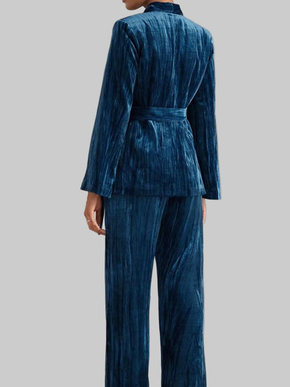 Velvet Tie Waist Blazer and Pants Set Two Piece Pants Sets The Nichole Collection