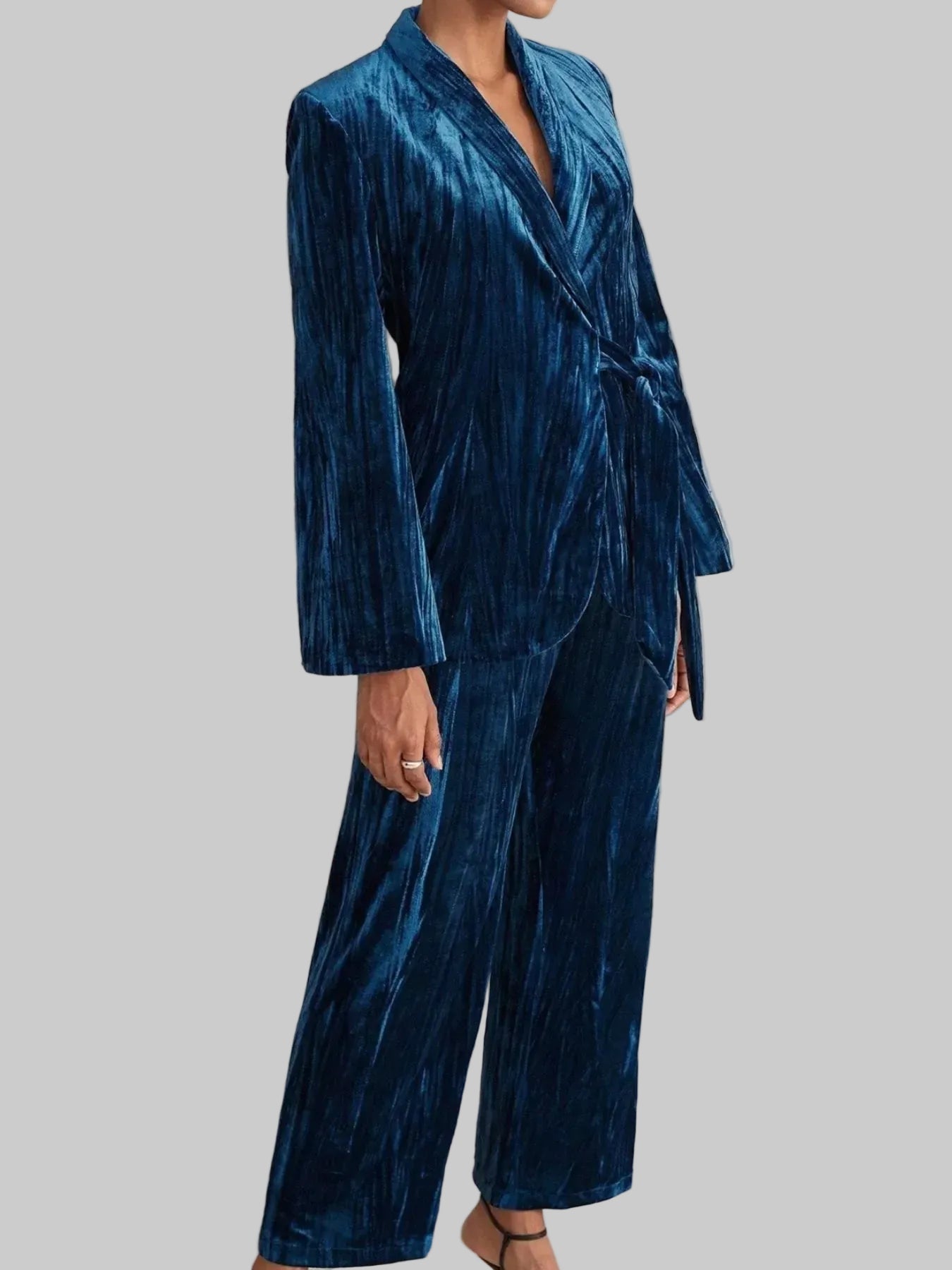 Velvet Tie Waist Blazer and Pants Set Two Piece Pants Sets The Nichole Collection