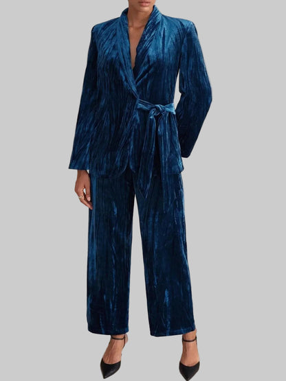 Velvet Tie Waist Blazer and Pants Set Two Piece Pants Sets The Nichole Collection