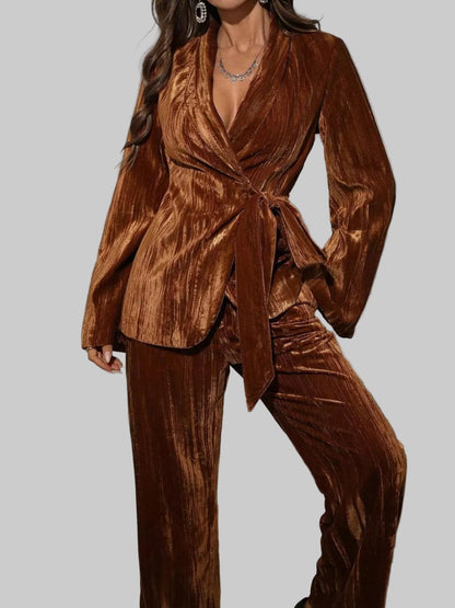 Velvet Tie Waist Blazer and Pants Set Two Piece Pants Sets The Nichole Collection