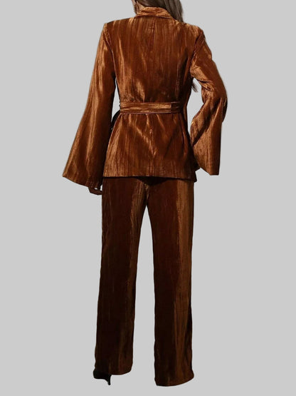 Velvet Tie Waist Blazer and Pants Set Two Piece Pants Sets The Nichole Collection