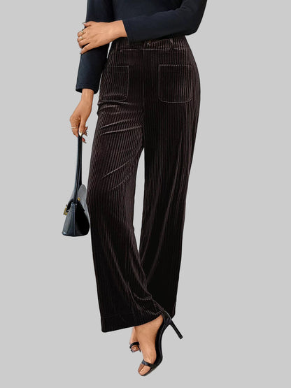 Vintage-Inspired Corduroy High-Waist Wide-Leg Pants for Women Dress Pants Brown / S The Nichole Collection