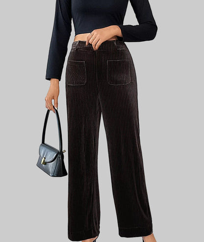 Vintage-Inspired Corduroy High-Waist Wide-Leg Pants for Women Dress Pants The Nichole Collection