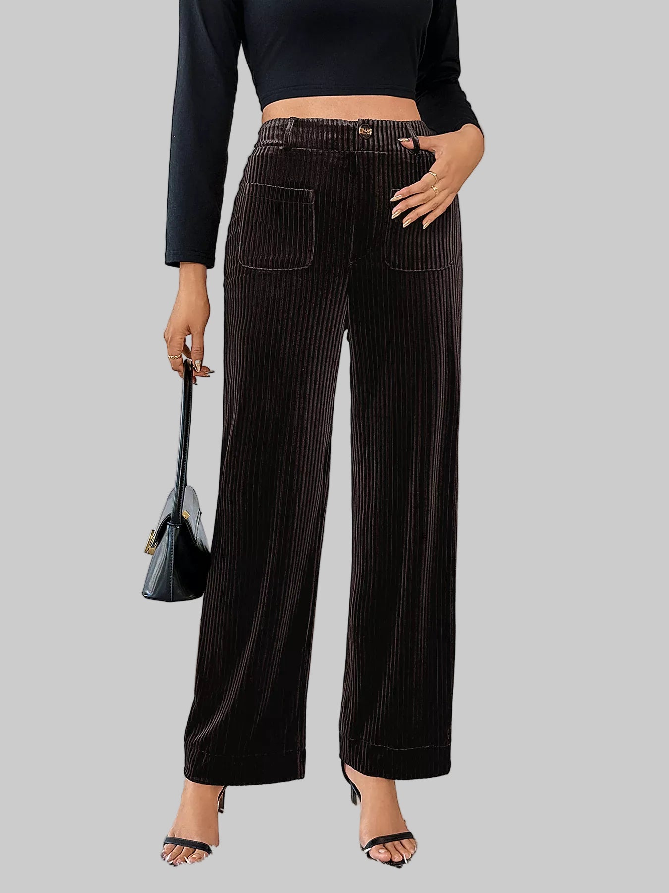 Vintage-Inspired Corduroy High-Waist Wide-Leg Pants for Women Dress Pants The Nichole Collection