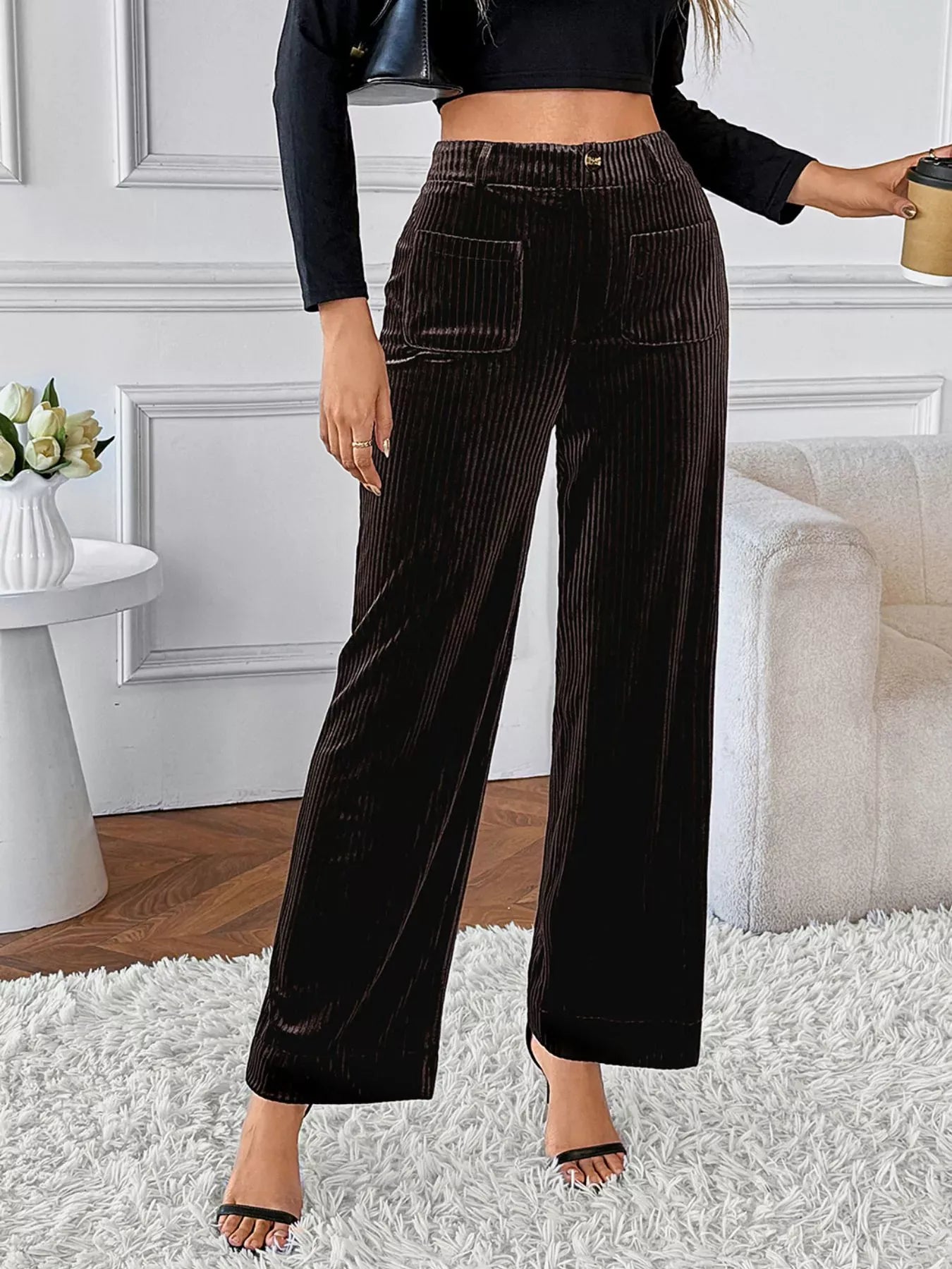 Vintage-Inspired Corduroy High-Waist Wide-Leg Pants for Women Dress Pants The Nichole Collection