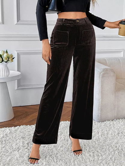 Vintage-Inspired Corduroy High-Waist Wide-Leg Pants for Women Dress Pants The Nichole Collection