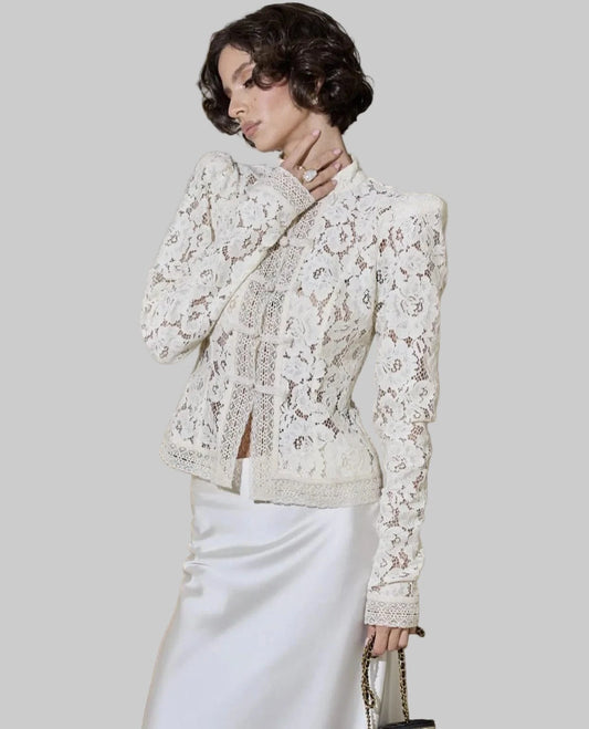 Vintage Lace Hollow-Out Blouse Blouses Beige / S The Nichole Collection