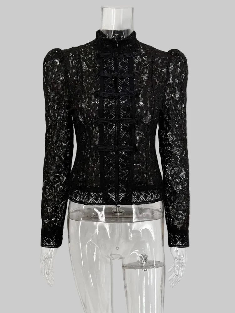 Vintage Lace Hollow-Out Blouse Blouses Black / S The Nichole Collection