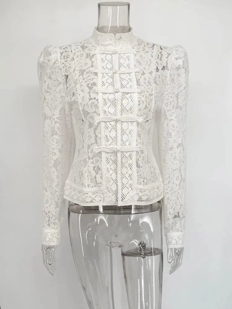 Vintage Lace Hollow-Out Blouse Blouses White / S The Nichole Collection