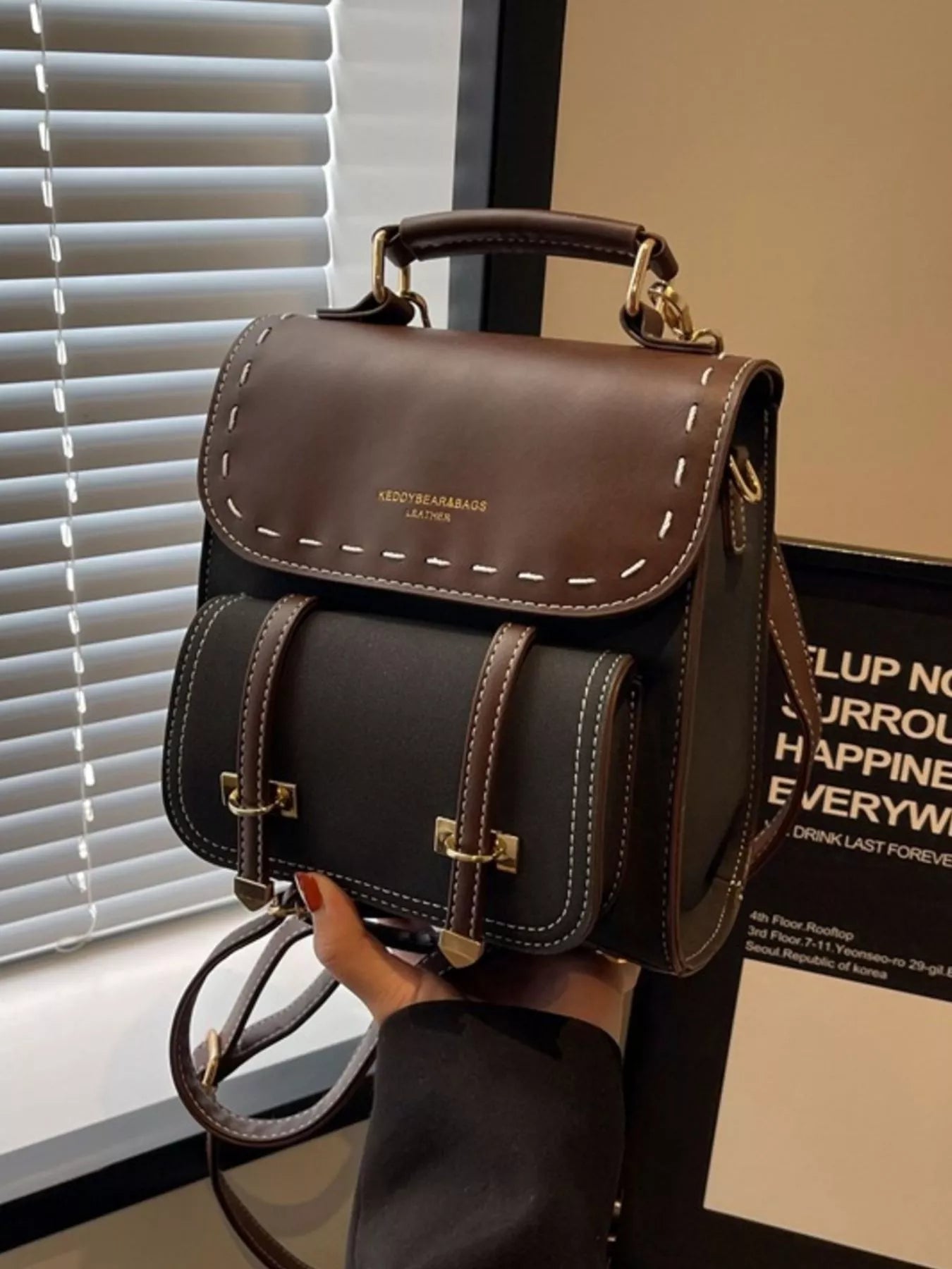 Vintage Style Leather Backpack Bag Black / ONESIZE The Nichole Collection - Official Site