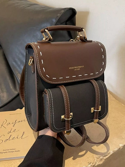 Vintage Style Leather Backpack Bag Black / ONESIZE The Nichole Collection - Official Site