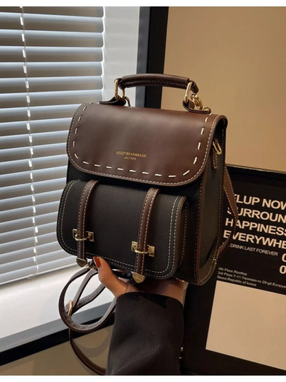 Vintage Style Leather Backpack Bag Black / ONESIZE The Nichole Collection - Official Site
