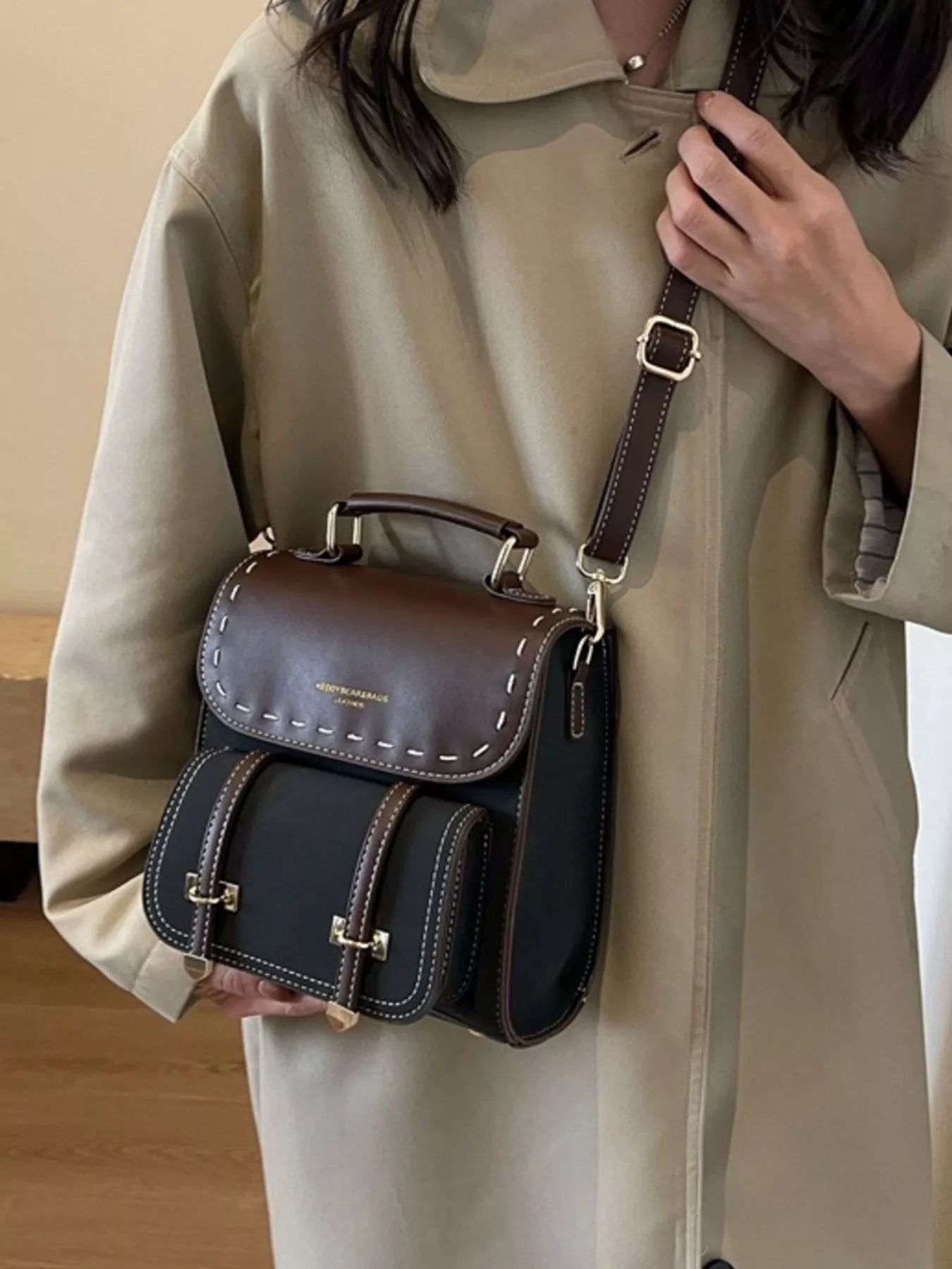 Vintage Style Leather Backpack Bag Black / ONESIZE The Nichole Collection - Official Site