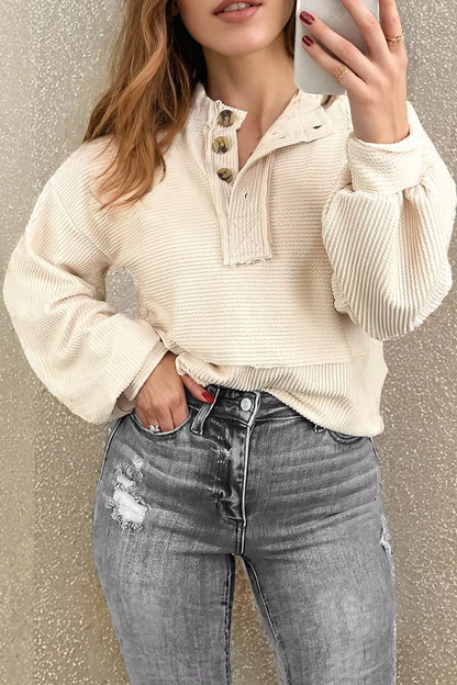 Waffle Knit Lantern Sleeve Henley Top The Nichole Collection - Official Site