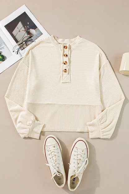 Waffle Knit Lantern Sleeve Henley Top The Nichole Collection - Official Site