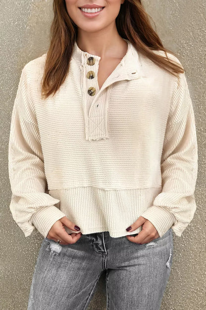 Waffle Knit Lantern Sleeve Henley Top The Nichole Collection - Official Site