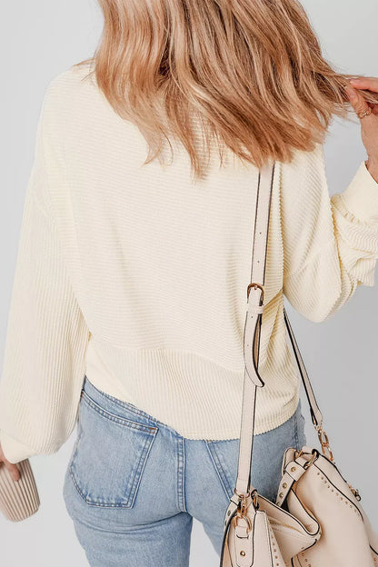 Waffle Knit Lantern Sleeve Henley Top The Nichole Collection - Official Site