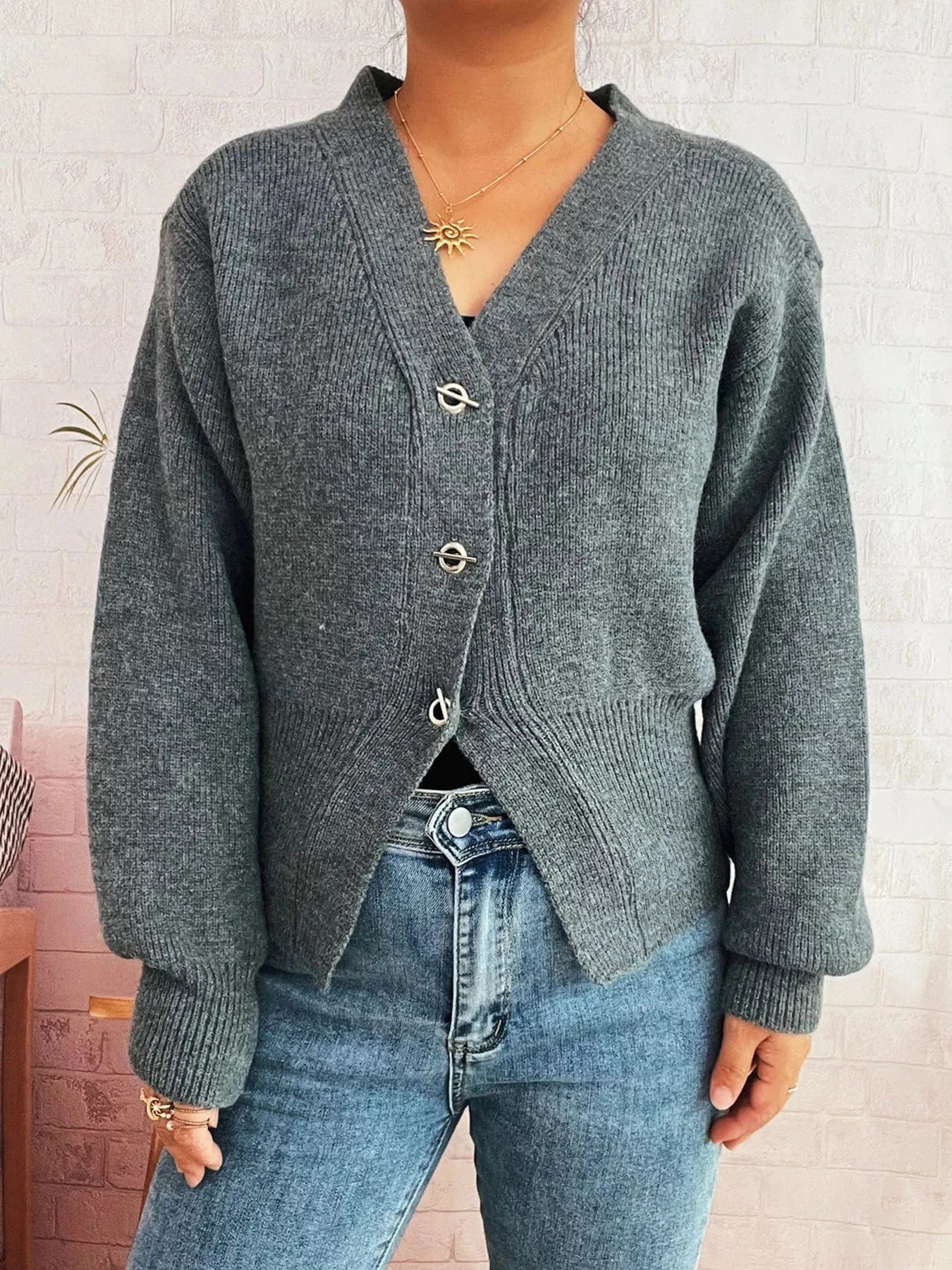 Waist-Defined Button-Up Cardigan Cardigan The Nichole Collection