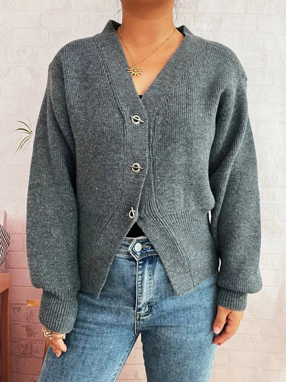 Waist-Defined Button-Up Cardigan Cardigan The Nichole Collection