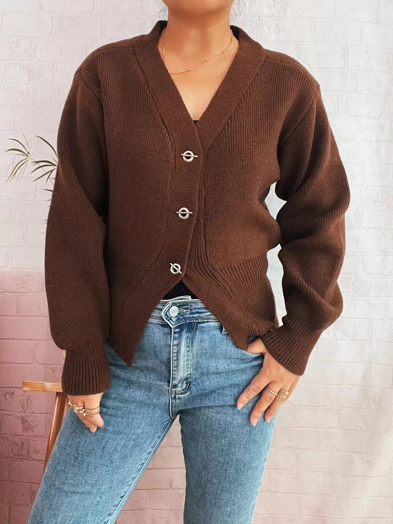 Waist-Defined Button-Up Cardigan Cardigan The Nichole Collection