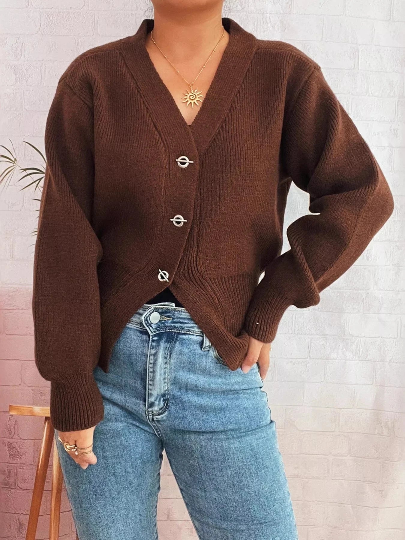 Waist-Defined Button-Up Cardigan Cardigan The Nichole Collection