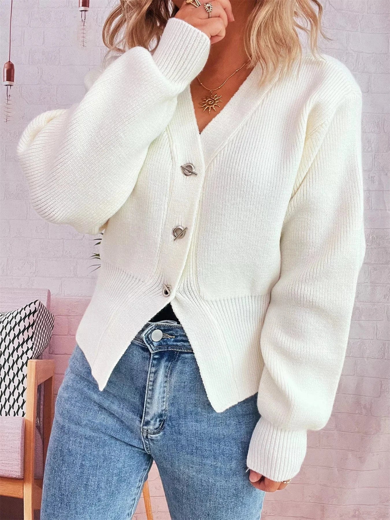 Waist-Defined Button-Up Cardigan Cardigan The Nichole Collection