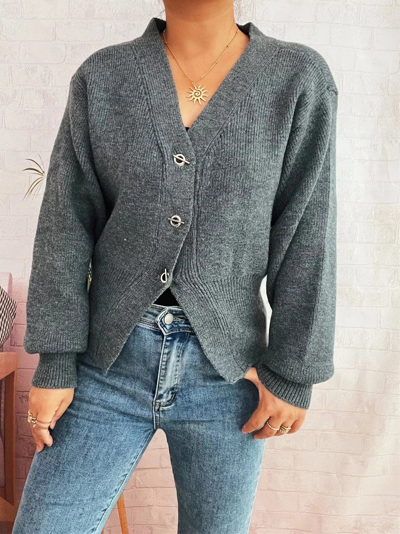 Waist-Defined Button-Up Cardigan Cardigan The Nichole Collection