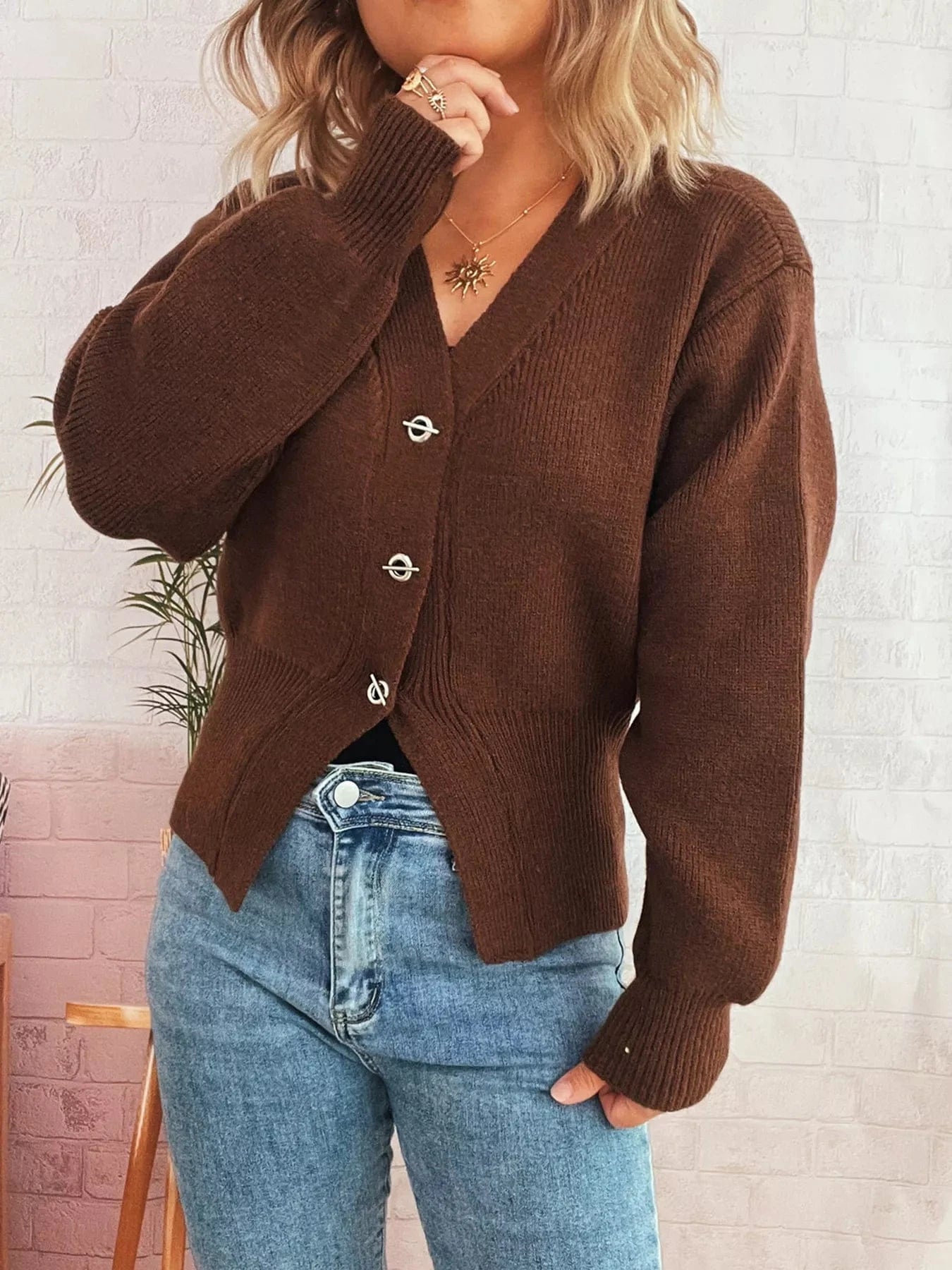 Waist-Defined Button-Up Cardigan Cardigan The Nichole Collection