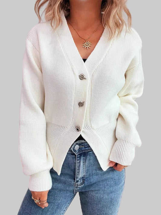 Waist-Defined Button-Up Cardigan Cardigan White / One Size The Nichole Collection