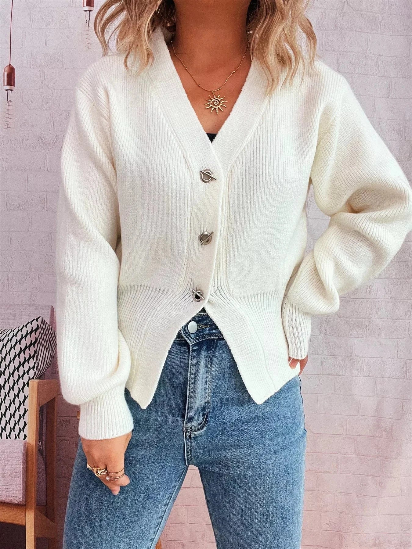 Waist-Defined Button-Up Cardigan Cardigan The Nichole Collection