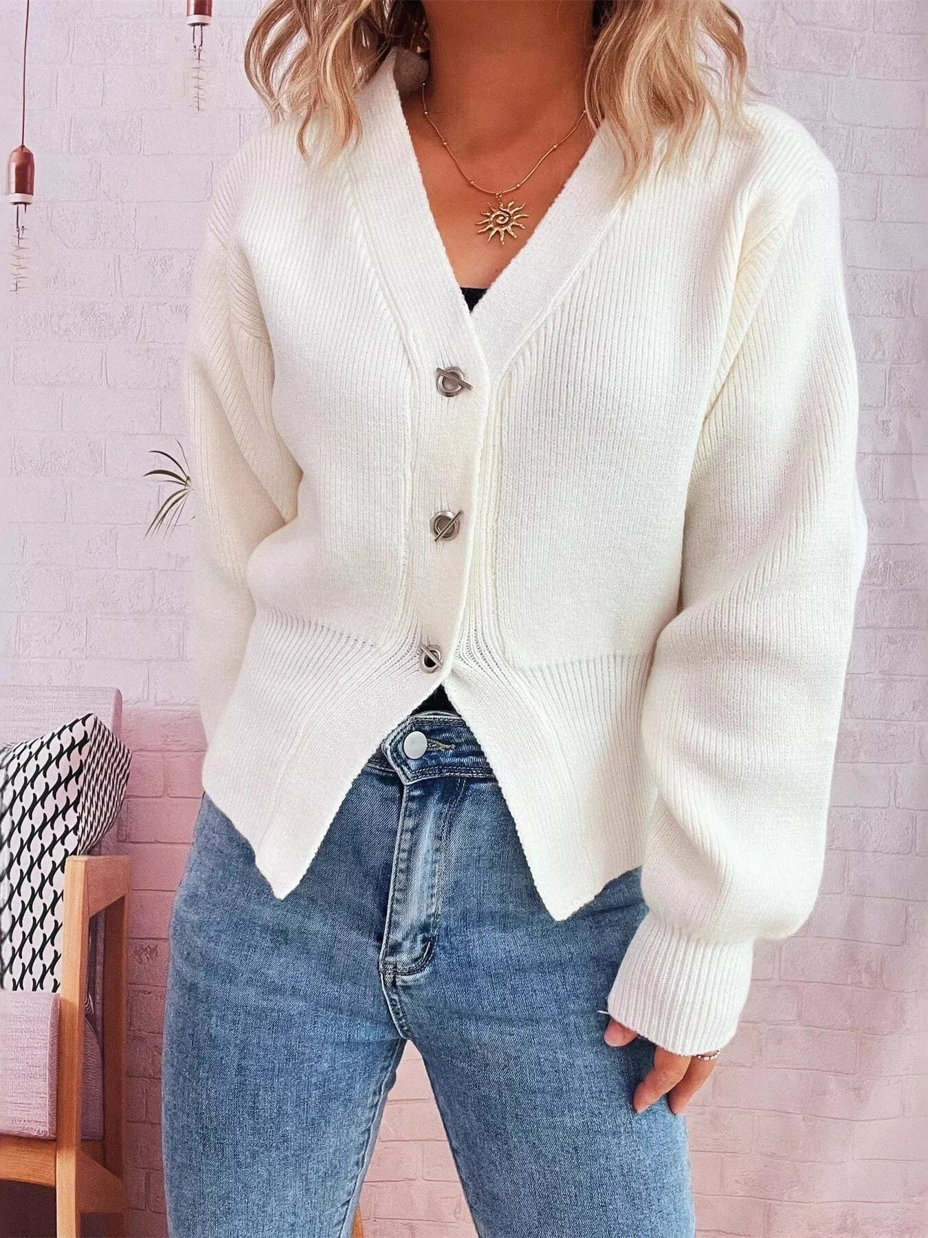 Waist-Defined Button-Up Cardigan Cardigan The Nichole Collection