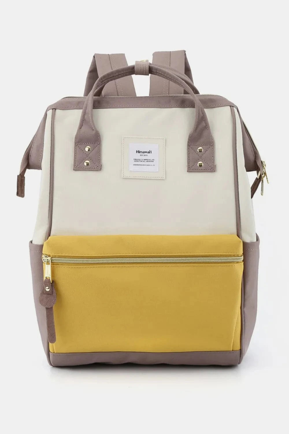 Waterproof Canvas Backpack Bag with Side Pockets Backpacks White/Lemon/Taupe / One Size The Nichole Collection