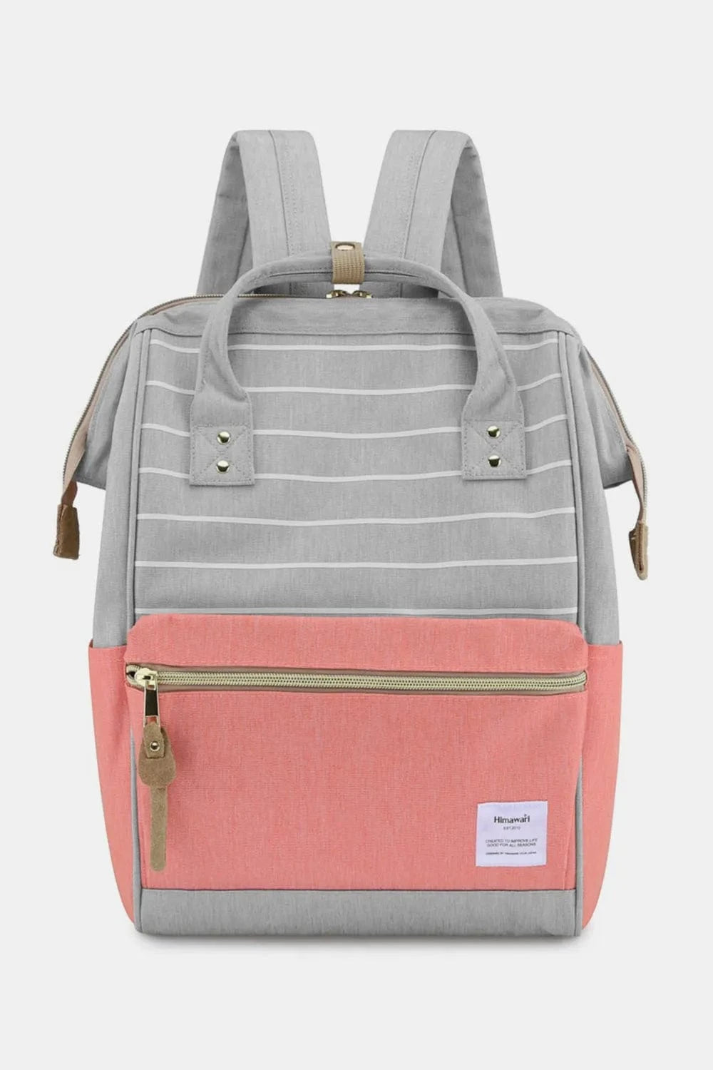 Waterproof Canvas Backpack Bag with Side Pockets Backpacks Grey/Pink/Stripe / One Size The Nichole Collection
