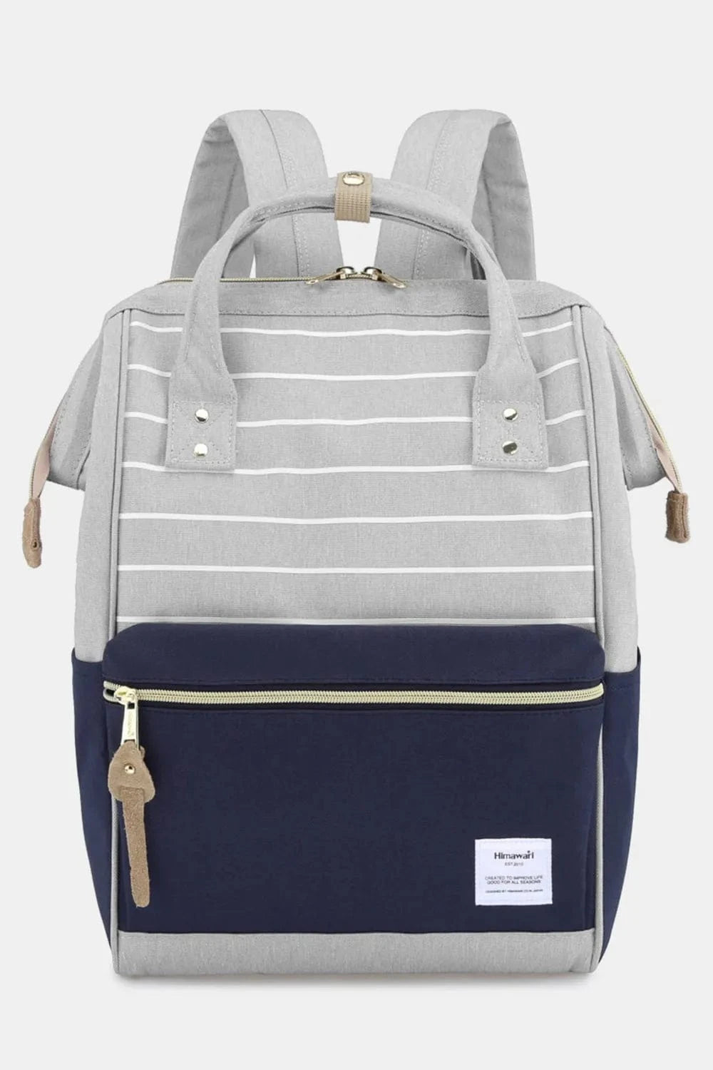 Waterproof Canvas Backpack Bag with Side Pockets Backpacks Grey/Navy/Stripe / One Size The Nichole Collection