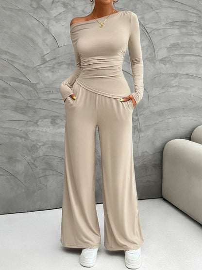 Weekend Perfect Long Sleeve Top and Wide Leg Pants Set The Nichole Collection