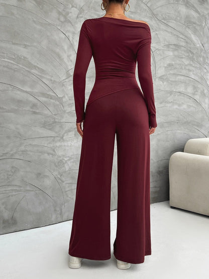 Weekend Perfect Long Sleeve Top and Wide Leg Pants Set The Nichole Collection